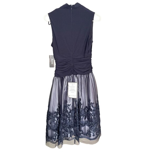 SLNY Missy Blue Fit & Flare Cocktail Party Dress Sleeveless Navy Size 6 Stretch - Picture 6 of 16